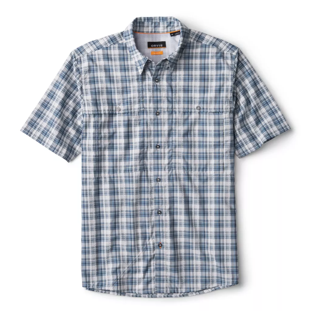 Open Air Caster Plaid Short Sleeve Shirt- True Navy/White